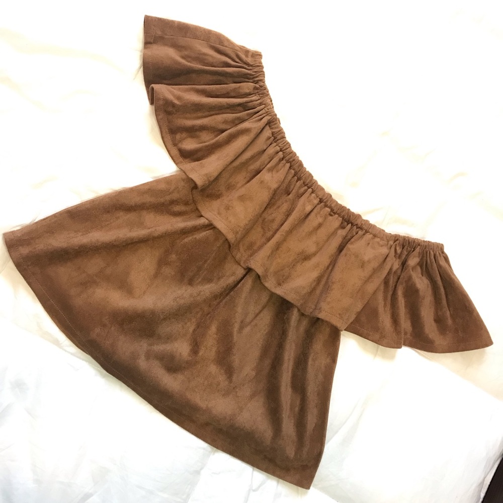Camel SUEDE off shoulder top